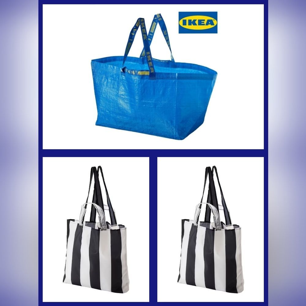 Set of 3 IKEA Bags 1 19-Gallon Blue Frakta & 2 Skyne White & Black Stripes